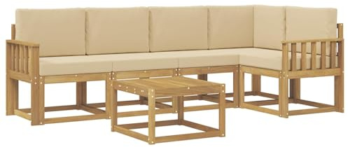 vidaXL Outdoor-Sofagarnitur 6 pcs Weiß und Beige Massivholz Akazie, Outdoor-Ecksofa, modernes Lounge-Set für Garten, Robustes Sitzmöbel für Terrasse, Entspannen