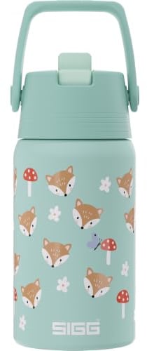 Sigg - Edelstahl Trinkflasche Kinder - Shield FLIP Funny Fox - Auslaufsicher - Federleicht - BPA-frei - Sport & Schule - Mintgrün mit Füchsen - 0.5L
