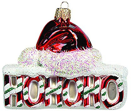 Unbekannt Christbaumschmuck Figuren (Weihnachtsmütze Ho Ho Ho 7,5cm) Weihnachtskugeln Weihnachtsbaumschmuck Christbaumkugeln Deko Glas