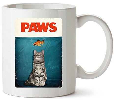 Hippowarehouse Paws Cat and Goldfish Spoof Printed Mug Cup Ceramic 10oz