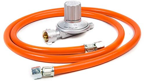 Anschluss-Set bestehend aus Druckminderer 50-200 mbar (stufenlos regelbar) + Gasschlauch 80 cm (für geeignete Gasgeräte/Gaskocher, Gasherd, Hockerkocher, Campingkocher Heizung Heizofen Gas Regler