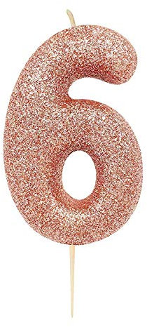 Anniversary House Metallic Rose Gold Glitter Candle, Number 6, 6th Birthday Cake Topper, 7 Centimeters, AHC50/6