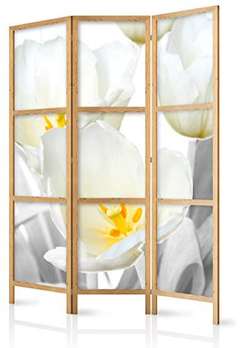 decomonkey Paravent Raumteiler Innen Weiß Blumen 135x171 cm 3 Teilig Room Divider Wall Raumteiler Stehend Trennwand Sichtschutz Spanische Wand Sichtschutzwand Wohnzimmer Holz Spa Zen Modern