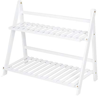 ChengBeautiful Blumenständer Bambus Mosaik-Design Von Multi-Layer-Massivholzdielen Bambus Klappblumengärten Hofterrasse Blumentopf Blumenständer (Color : White, Size : 70 * 28 * 53cm)