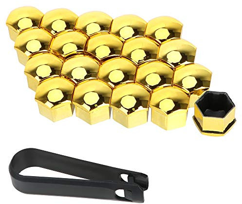 NOPNOG - Auto Radmutterkappe, Auto Nabenschraube Schutzabdeckung, Rostschutz, Gold, 20 Stück/Satz, 17 mm / 19 mm (Durchmesser: 19mm)