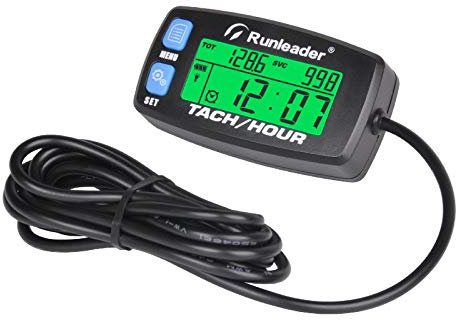 Runleader digitaler Gasmotor-Drehzahlmesser, Stunden- und Geschwindigkeitsrekord, hintergrundbeleuchteter Betriebsstundenzähler, wechselbarer Akku für Aufsitzmäher, Generator, Kompressor