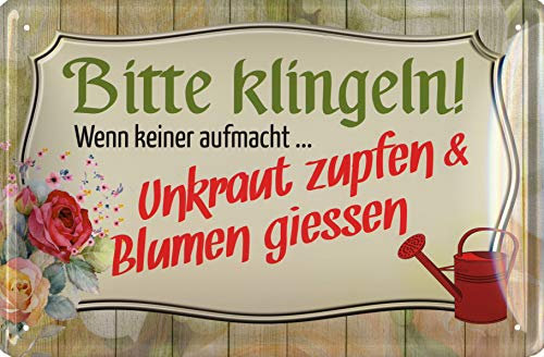 Geschenkeparadies 24 Blechschild Bitte klingeln Unkraut zupfen & Blumen giessen
