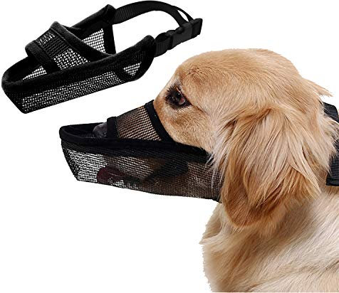 Dog Muzzle Soft Nylon Muzzle - Adjustable Breathable Mesh Muzzle, Dog Mask, Mouth Cover for Anti-Biting Anti-Barking Licking (Size M)