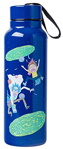 Silver Buffalo Rick and Morty Portal Jump Edelstahl-Wasserflasche mit Gurt, 765 ml