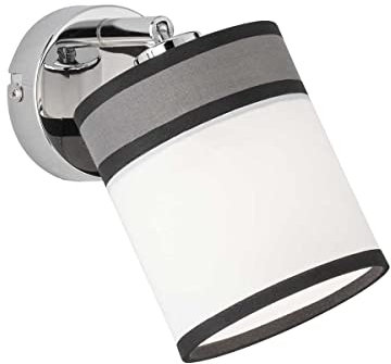 Design Wandstrahler DAVIE Silber Chrom mit einem runden Lampenschirm aus Stoff Weiß/Grau, Spot schwenkbar E14 Fassung