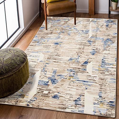 Carpeto Rugs Modern Teppich abstrakt Muster - Kurzflor, Weich und Glanz - Teppich für Wohnzimmer, Schlafzimmer, Esszimmer - ÖKO-TEX Wohnzimmerteppich - Beige 4-180 x 250 cm