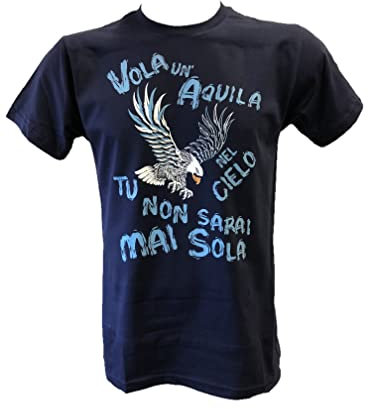 T-Shirt Maglia Blu Idea Regalo per Veri Tifosi Laziali Coro Vola un'Aquila nel Cielo, Stampata Direttamente su Tessuto Taglie da Uomo (XS)