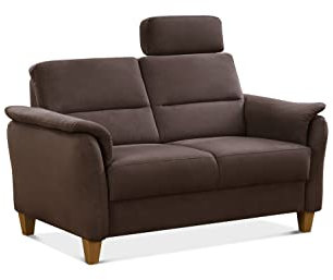 CAVADORE 2er-Sofa Palera mit Federkern / Kompakte Zweisitzer-Couch im Landhaus-Stil / inkl. 1 Kopfstütze / 149 x 89 x 89 / Mikrofaser, Braun
