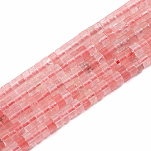 ACYUNLEI 1 Strand Natural Gemstone Heishi Beads, 4x2mm Loose Flat Round Undyed Cylinder Spacer Stone for Bracelet Earrings Jewelry Making, Red Watermelon