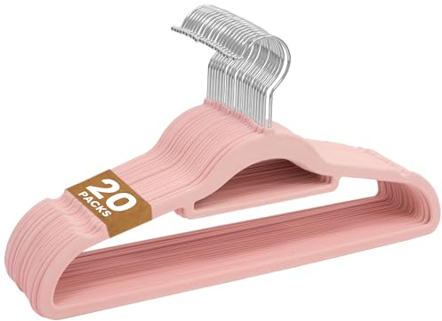 Sasha Morel Set 20 Grucce Appendiabiti in Velluto Rosa Antiscivolo, Grucce Salvaspazio Slim con Gancio Girevole 360°, Barra Pantaloni e Porta Cravatte/Cinture, Organizer Armadio da guardaroba