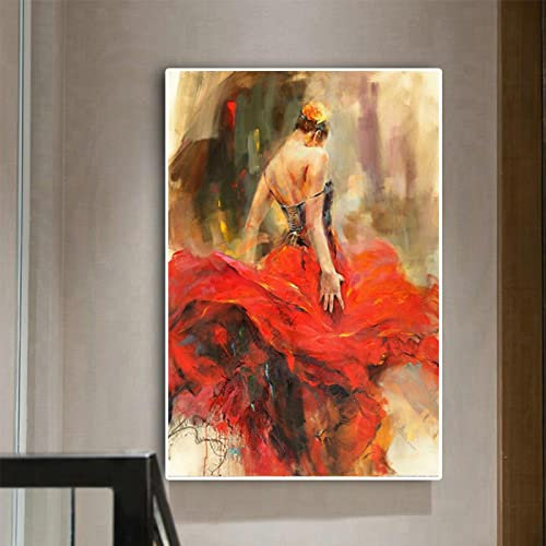 Leinwand Gemälde Vintage Roter Rock Mädchen Kunst Poster und Drucke Spanische Flamenco Schönheit Tänzerin Wandkunst Bild Bürodekor 70x50cm Rahmenlos