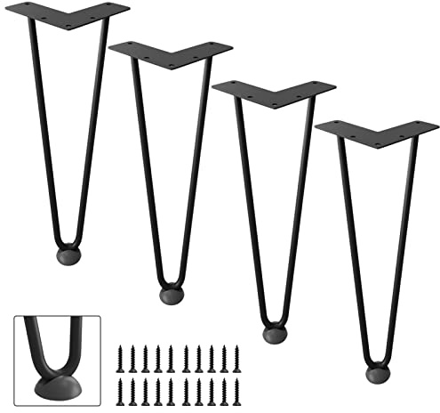 DonYoung Hairpin Legs Couchtischbeine, 30,5 cm, 4-teiliges Set, Metall-Möbelbeine, moderner Stil, Tischbeine für Bank, Nachttisch, mit Gummi-Bodenschonern, Schwarz
