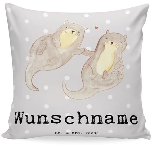 Mr. & Mrs. Panda Personalisiertes Kissen Otter Partner - Personalisierte Geschenke, Geburtstagsgeschenk, Kopfkissen, Bedrucken, Ehepartner,