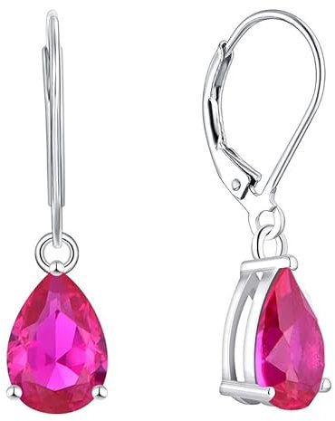 YL Damen Ohrhänger 925 Sterling Silber Juli Geburtsstein Rubin Ohrringe
