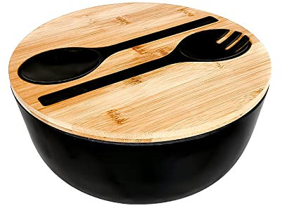 Ensaladera cubiertos para servir con tapa de tabla de cortar y cubiertos, cuencos para mezclar, para frutas, ensaladas y decoración..