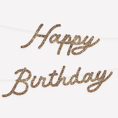 Meri Meri Personalisierbares goldenes Happy Birthday-Banner-Set (1 Stück), 2,9 m Geburtstagsparty-Girlande inklusive überschüssiger Schnur, Meri Meri Party Girlande