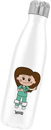 Borraccia Termica Bottiglia Termica Acciaio Inox 500ml Bottiglia Termica Made in Italy Ecologica Thermos 24 Ore Freddo & 12 h Caldo - Personalizzata con nome - Infermiera OSS Donna