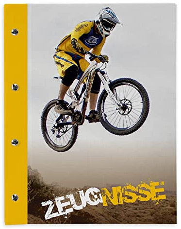 itenga Zeugnismappe mit Buchschrauben erweiterbar für Kinder Jugendliche Erwachsene Mädchen Jungen Schüler (Downhill Mountainbike)