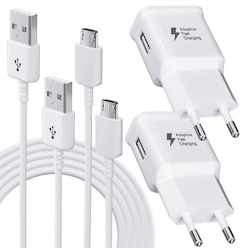 2-Pack USB Ladegerät Stecker mit Micro USB Schnell Ladekabel Kompatibel mit Samsung Galaxy S7 S6 Edge S5 S4 S3 S2 A6+ A03 J8 J7 J6 J5 J3 Note5 4 Tab 4 S2, PS4, Ersatz-Original Schnellladegerät