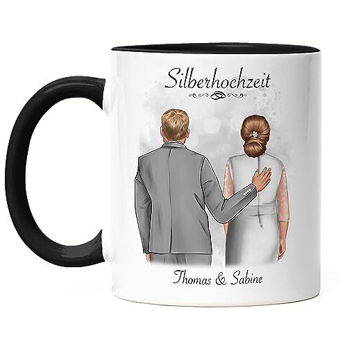 Kiddle-Design Silberhochzeit Tasse Schwarz Personalisiert Silberne Hochzeit Bild Geschenk Hochzeitstag 25. Hochzeitstag Jubiläum für Paare
