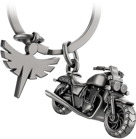 FABACH Motorrad Schlüsselanhänger Mit Schutzengel - Geschenk Für Motorradfahrer - Glücksbringer Engel 'Fahr Vorsichtig'