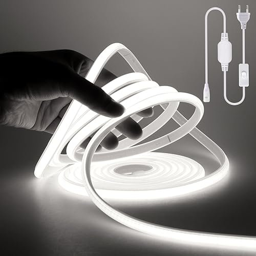Wisada COB LED Band 6m, 220V 288 LEDs/m Superhell Kaltweiß FCOB Neon LED Streifen, Hohe Dichte Flexibler LED Lichtband, Wasserdicht Silikon LED Neonlicht mit Schaltstecker für Architekturbeleuchtung