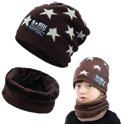 Gxlaihly Wintermütze für Kinder - Warm Beanie Mütze und Loop Schal Schlauchschal Set für Jungen Mädchen von 4-15 Jahren (Braun)