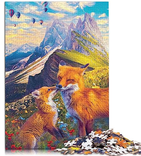 Fox kiss Puzzle für Erwachsene, 1000 Holzpuzzles, herausfordernd zu lösen, Aber lustig und humorvoll, 50 x 75 cm