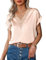Zeagoo Chemisiers et Blouses Femme Chic Chemise d été Elegant Blouse Manche Courtes Satin Chemisier Beige XL