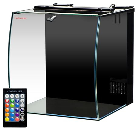 Aquatop 8.6 Gallon Bow Front Glass Aquarium Kit with Filter and LED Lighting - All in One Desktop Fish Tank, Ideal for Freshwater and Saltwater, BFK-08