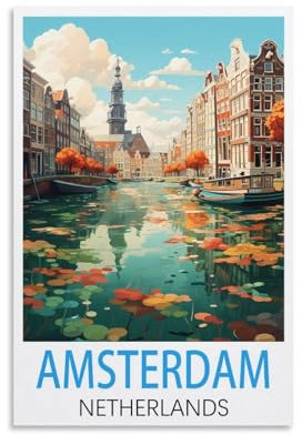 Amsterdam Niederlande Vintage-Reiseposter, 20 x 30 cm, Leinwand, Wandkunst, Wandbild, Gemälde, Dekoration, Wohnzimmer, Schlafzimmer, Dekoration