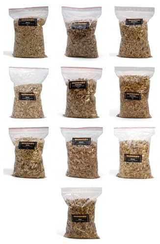 Räucherchips Mix 10×200g – Apfel, Kirsche, Buche, Hickory, Ahorn, Walnuss, Erle, Birke, Eiche, Esche | 2kg Smoker Woodchips Set von Smokerholz24 BBQ