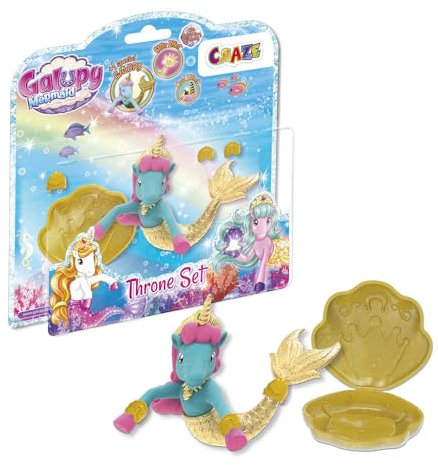 GALUPY Mermaid Throne Set - Mini Spielset mit 1x Einhorn Figur mit Meerjungfrauenflosse, Muschelthron & Armbänder