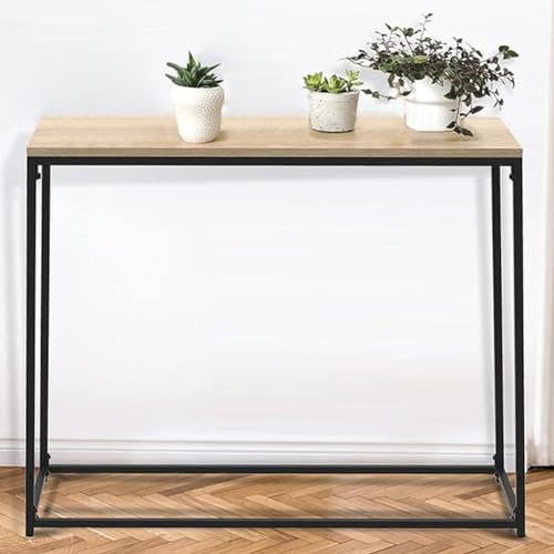 BAKAJI Console per Ingresso con Struttura in Metallo Nero e Piano in Legno, Tavolo Stretto da Soggiorno, Consolle Salvaspazio Ideale per Salotto, Corridoio, Entrata, Design Industrial