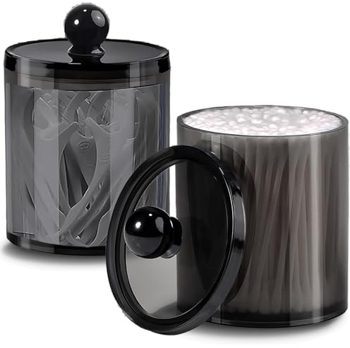 AIMIXUN 2 Pack Cotton Buds Dispenser, Cotton Pad Holder, 10 oz Clear Black