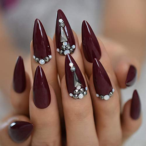 GeRRiT Faux Ongles Marron Rouge Faux Ongles Strass Longs acryliques artificiels Ongles Art Conseils Strass décoratif manucure Conseils 24