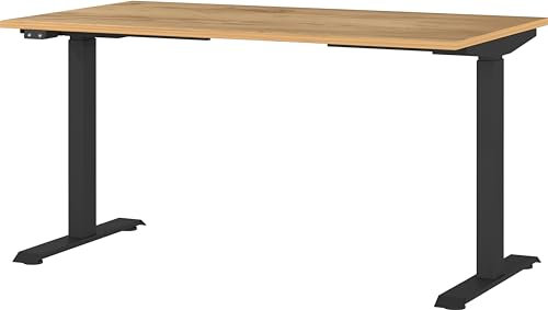 Germania Schreibtisch 7905-593, in Navarra-Eiche-Nb./Schwarz, EL. höhenverstellb., 140 x 120 x 80 cm (BxHxT)