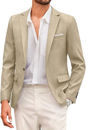 COOFANDY Herren Sportlich Sakko Freizeit Blazer Regular Fit Sommer Anzugjacke 1 Knopf Jackett Khakifarbe XXL