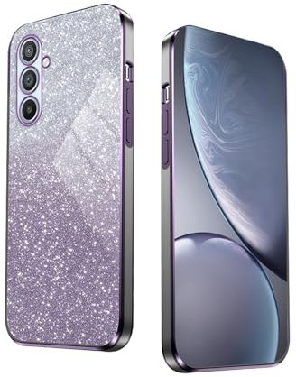 WBWONE Glitter Cover per Samsung Galaxy M34 5G, Bordo Elettroplaccato, Custodia Morbida con Adesivi Scintillio, Anti-Graffio Case - Viola