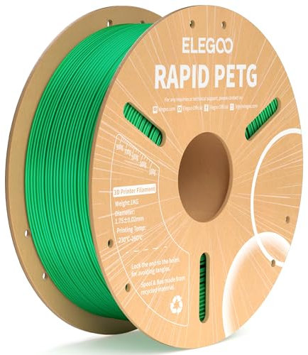 ELEGOO Rapid PETG Filament 1.75mm Grün 1KG, High Speed 30-600mm/s 3D Drucker Filament Maßgenauigkeit +/- 0.02 mm, 1kg Pappspule(2.2lbs) Passend für die meisten FDM 3D Drucker