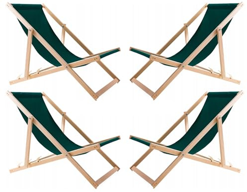 WOODOK 4-er Liegestuhl Set aus Buchenholz Strandstuhl Sonnenliege Gartenliege für Strand, Garten, Balkon und Terrasse Liege Klappbar bis 120kg (Grün)