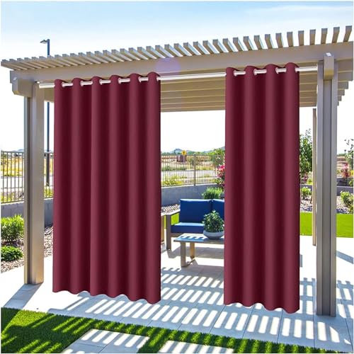 Mewkew Cortinas Exterior Impermeable con Anillos,2 Pieza Cortinas Opacas de Exterior,Cortinas de Porche Aislamiento Térmico Protección UV para Porche Pergolas Jardin Terraza,225×245cm (W×H)