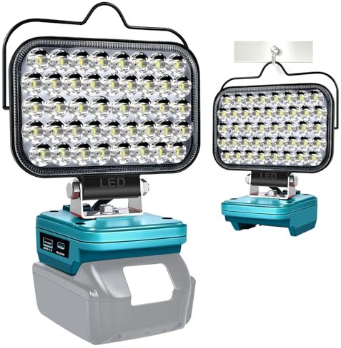 GZYZ LED Akku Lampe Für Makita 18v, 126W 5800LM Kabellose Spotlight, Baustrahler LED Campinglampen mit USB- und Typ-C und Niederspannungsschutz für Gärten, Garagen(Keine Batterie)