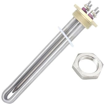 LVSELINGI 48V 1500W DC Water Heater DN32 Copper Flange Immersion Heater 1 1/4 BSP Stainless Steel Heating Resistance With Probe Tube Cheerfully(Heater Nut)