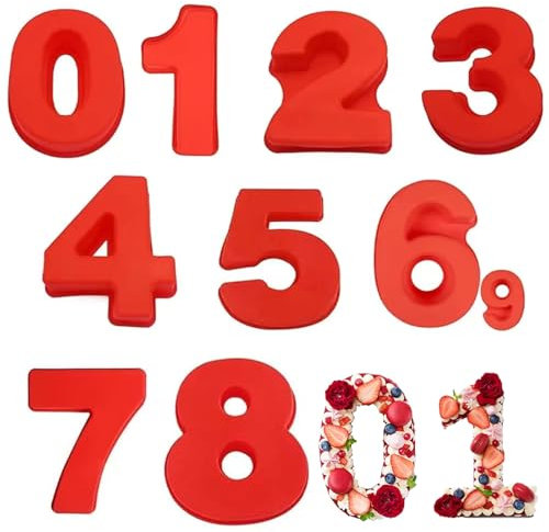 Beapkins 9 PCS Number Cake Pans Large 10 Inch Number Cake Tins Baking Silicone 3D Number Cake Molds for Birthday Anniversary Party and Special Days (0-9)